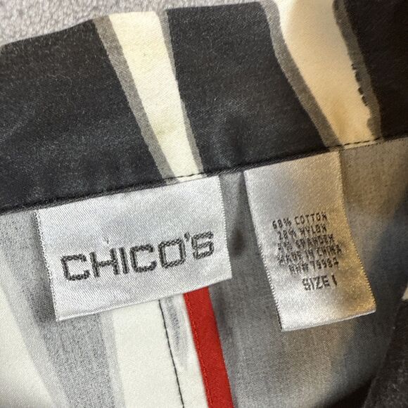 Chico's  1/S/8 Black White Palm Leaf Print Button Up Longsleeves Women’s Blazer - Picture 2 of 6